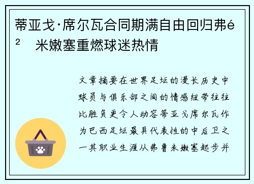 蒂亚戈·席尔瓦合同期满自由回归弗鲁米嫩塞重燃球迷热情